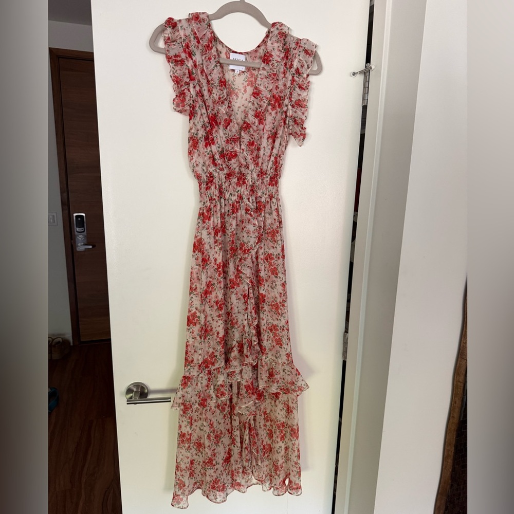 Misa Floral Ruffled Maxi Dress in Red and Cream